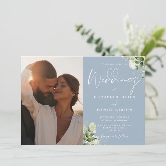 Stofbloemige blauwe groene bloemencode QR-code fot Kaart (Staand voorkant)