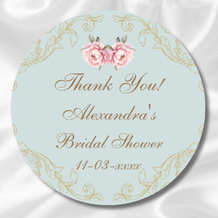 Stofbloemige Blauwe Pioen Vintage Bruidsdouche Bed Ronde Sticker