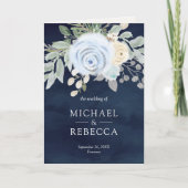 Stofbloemige blauwe QR-code Navy bruiloft (Voorkant)