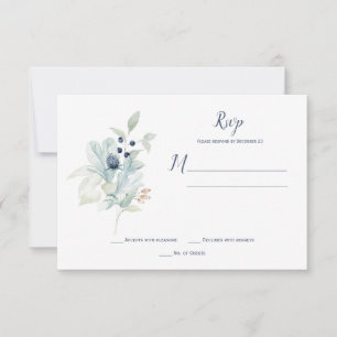 Stofbloemige Blauwe Salie Groene Winter Bloemen RSVP Kaartje