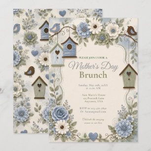 Stofbloemige blauwe salie Moederdag brunch Kaart