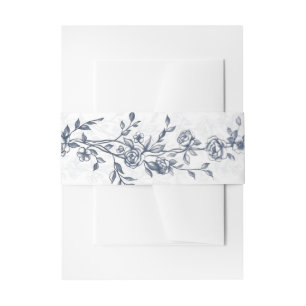 Stofbloemige Blauwe Vintage Bloemen Bruiloft Suite Uitnodigingen Wikkel