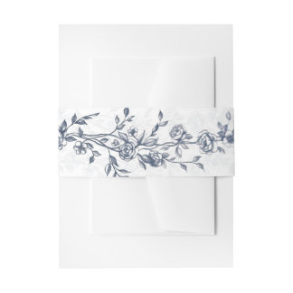 Stofbloemige Blauwe Vintage Bloemen Bruiloft Suite Uitnodigingen Wikkel