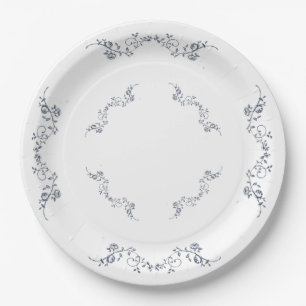 Stofbloemige Blauwe Vintage Bloemen Ronde Papieren Bordje