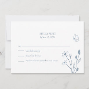 Stofbloemkleurige Wilde Bloemen en Vlinders RSVP K Kaart