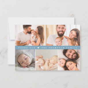 Stofblouse Blauwe Aangepaste Foto Collage Baby Sho Bedankkaart