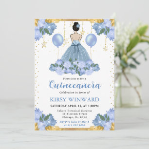 Stofblouse Blauwe Jurk Bruine Prinses Quinceanera Kaart