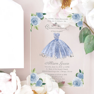 Stofblouse Zilveren Prinsessen Jurk Quinceañera Acryl Uitnodigingen