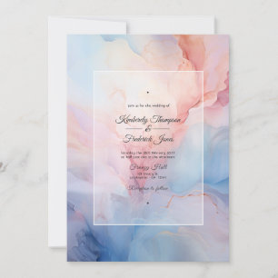 Stofbruiloft Blue, Blush Roze en Zilveren Inkt Kaart