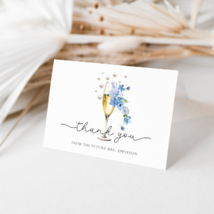 Stofbruiloft met bloemen, parels en prosecco bedankkaart