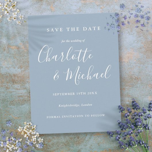 Stofbruiloft Save the Date Kaart Blauw