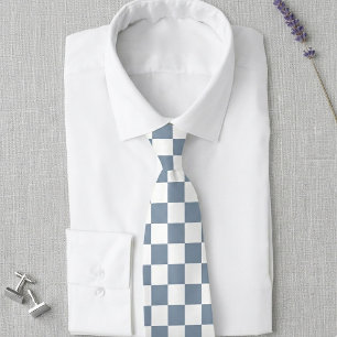 Stofbruin blauwe en witte geruite trouwdas stropdas