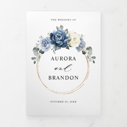 Stofbruin Blauwe Navy Champagne Ivoor Bloemendriev Drieluik Aankondiging (Cover)