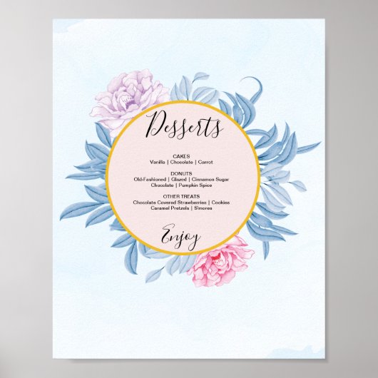 Stofbruin Waterverf Trouw Dessert Menukaart Bord Poster (Voorkant)