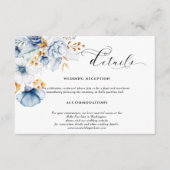 Stofbruine Blauw Witte Gouden Bloem Bruiloft Informatiekaartje (Voorkant)