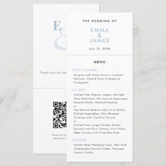 Stofbruine Blauwe Ampersand Bruiloft | QR Code | E Menu