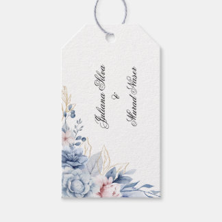 Stofbruine Blauwe Bloemige Trouwcadeautags Cadeaulabel