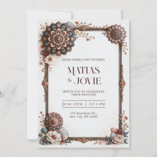 Stofbruine Blauwe Blush Mandala Frame Trouw Kaart