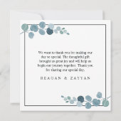 Stofbruine Blauwe Eucalyptus Groene Huwelijk Bedankkaart (Achterkant)