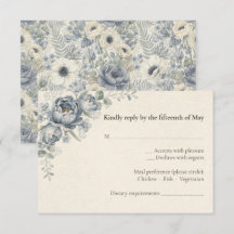 Stofbruine Blauwe Franse Bloem Bruiloft RSVP Kaart