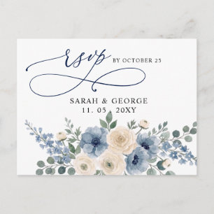 Stofbruine Blauwe Ivoorkleurige Blush Bloem Modern Briefkaart