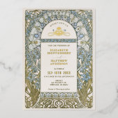 Stofbruine Blauwe Korenbloem Bruiloft Art Nouveau Folie Uitnodiging (Voorkant)