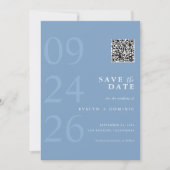 Stofbruine Blauwe Moderne Typografie QR Code Trouw Save The Date (Voorkant)
