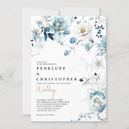 Stofbruine Blauwe Navy Witte Ivoor Gouden Bloem Br Kaart