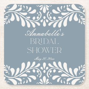 Stofbruine Blauwe Talavera Spaanse Fiesta Bruidsme Vierkante Kartonnen Onderzetter