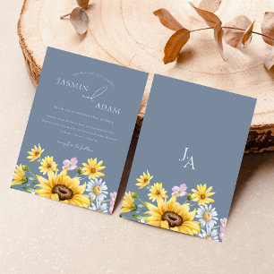 Stofbruine Blauwe Zonnebloem Monogram Bloemige Tro Kaart