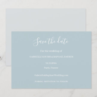 Stofbruine Blauwgrijze en Witte Save The Date Trou Kaart
