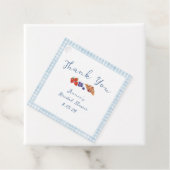 Stofbruine geruite bruidsuitnodiging voor brunch b bedankjes labels (In situ)