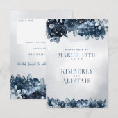 Stofbruine Navy Blauwe Zilveren Huwelijksretourmai RSVP Kaartje (Voorkant / Achterkant)