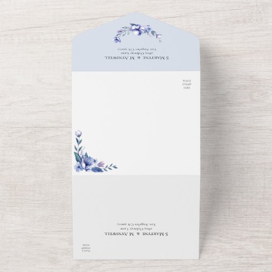 Stofbruine Waterverf Bloem Bruiloft All In One Uitnodiging (Buitenkant)