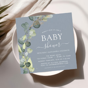 Stoffelijk blauw Baby shower groen Eucalyptus Kaart