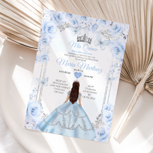 Stoffelijk Blauw Bloemen Prinses Mis Quince 15 Ano Kaart
