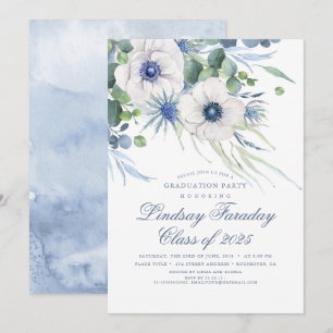 Stoffelijk blauw bloemengroen Elegant Afstuderen Kaart