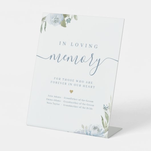 Stoffelijk blauw bloemenschrift rustiek in liefdev reclamebord met voetstuk (Voorkant)