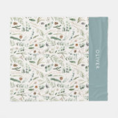 Stoffelijk blauw botanisch elegant modern familieg fleece deken (Voorkant (Horizontaal))