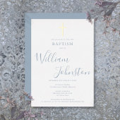 Stoffelijk Blauw Doopsel Elegant Goud Kruis Folie Uitnodiging