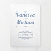 Stoffelijk blauw elementen en typografie bruiloft drieluik uitnodiging (Cover)