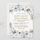 Stoffelijk Blauw en Goud Bloemen Bruiloft Kaart (Voorkant)