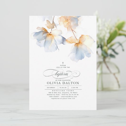 Stoffelijk blauw en goud Elegant Etherisch Doopsel Kaart (Staand voorkant)