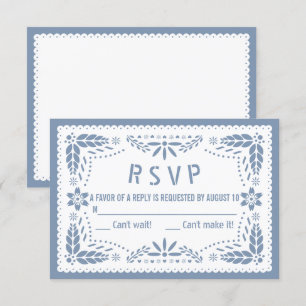 Stoffelijk blauw en wit papier picado baby boy dou RSVP kaartje