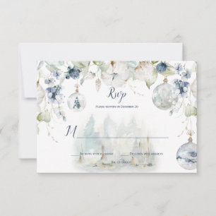 Stoffelijk Blauw Salie Groen Winter Bloemen Sneeuw RSVP Kaartje