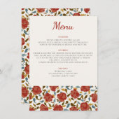 Stoffelijk Elegant Gouden Rode Rose Bloem Bruiloft Menu (Voorkant / Achterkant)