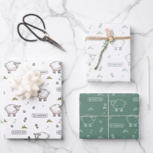 Stoffelijk groen schaap Eid Mubarak Kinder Inpakpapier Vel
