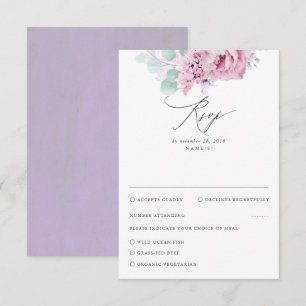 Stoffelijk Paarse Roze Bloemen Bruiloft RSVP Kaartje