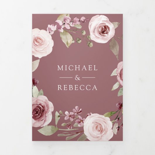 Stoffelijk Roos Blush Bloemen Ampersand QR Code Br Drieluik Uitnodiging (Cover)