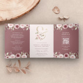 Stoffelijk Roos Blush Bloemen Ampersand QR Code Br Drieluik Uitnodiging
